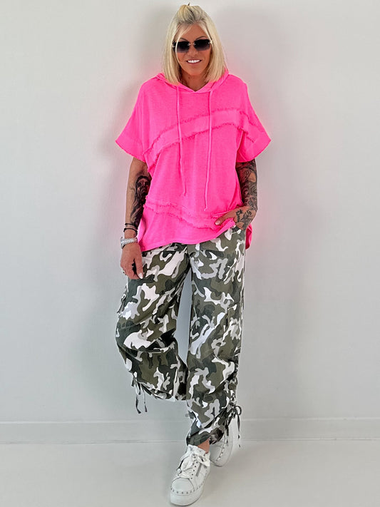 Hoodie met jeansdetails - neonroze