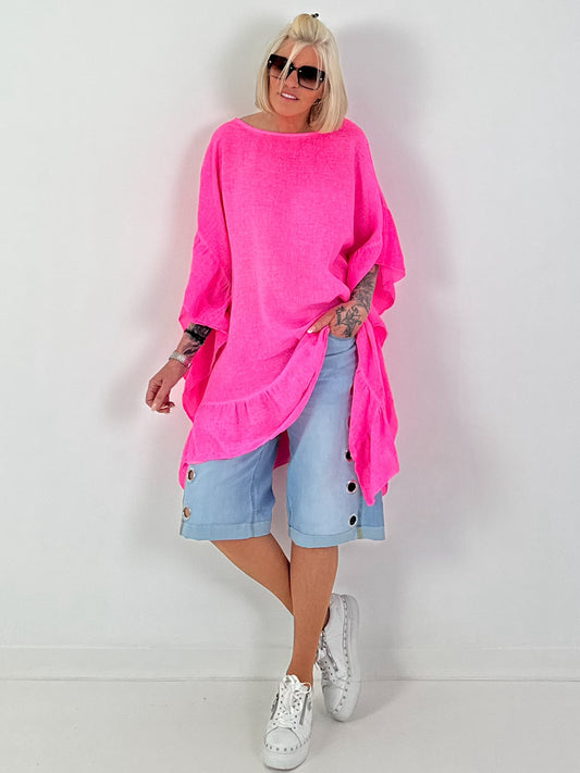 Tunic/Dress with crocheted back - neon pink