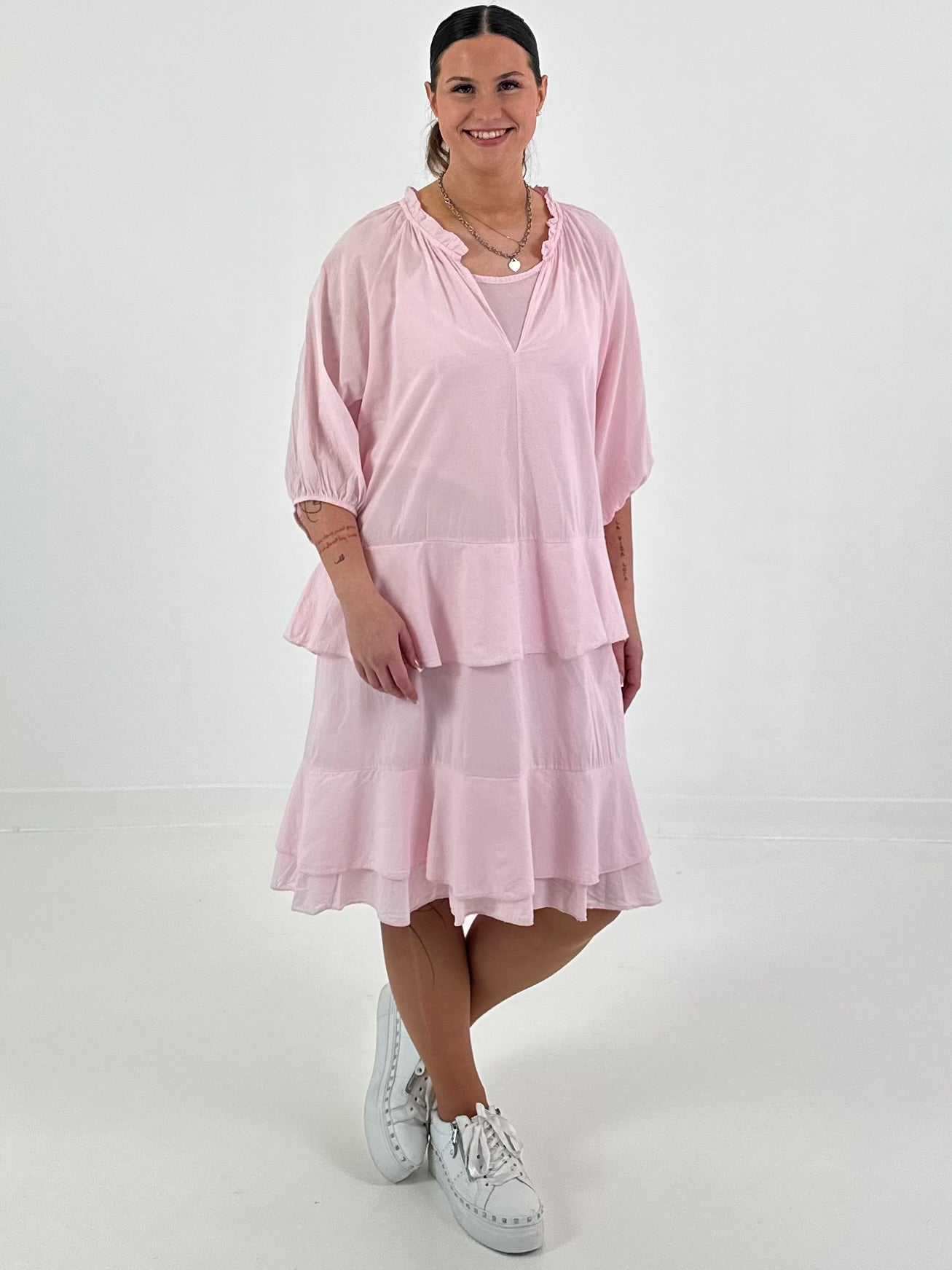Kleid mit Unterziehtop und Volants - rosa