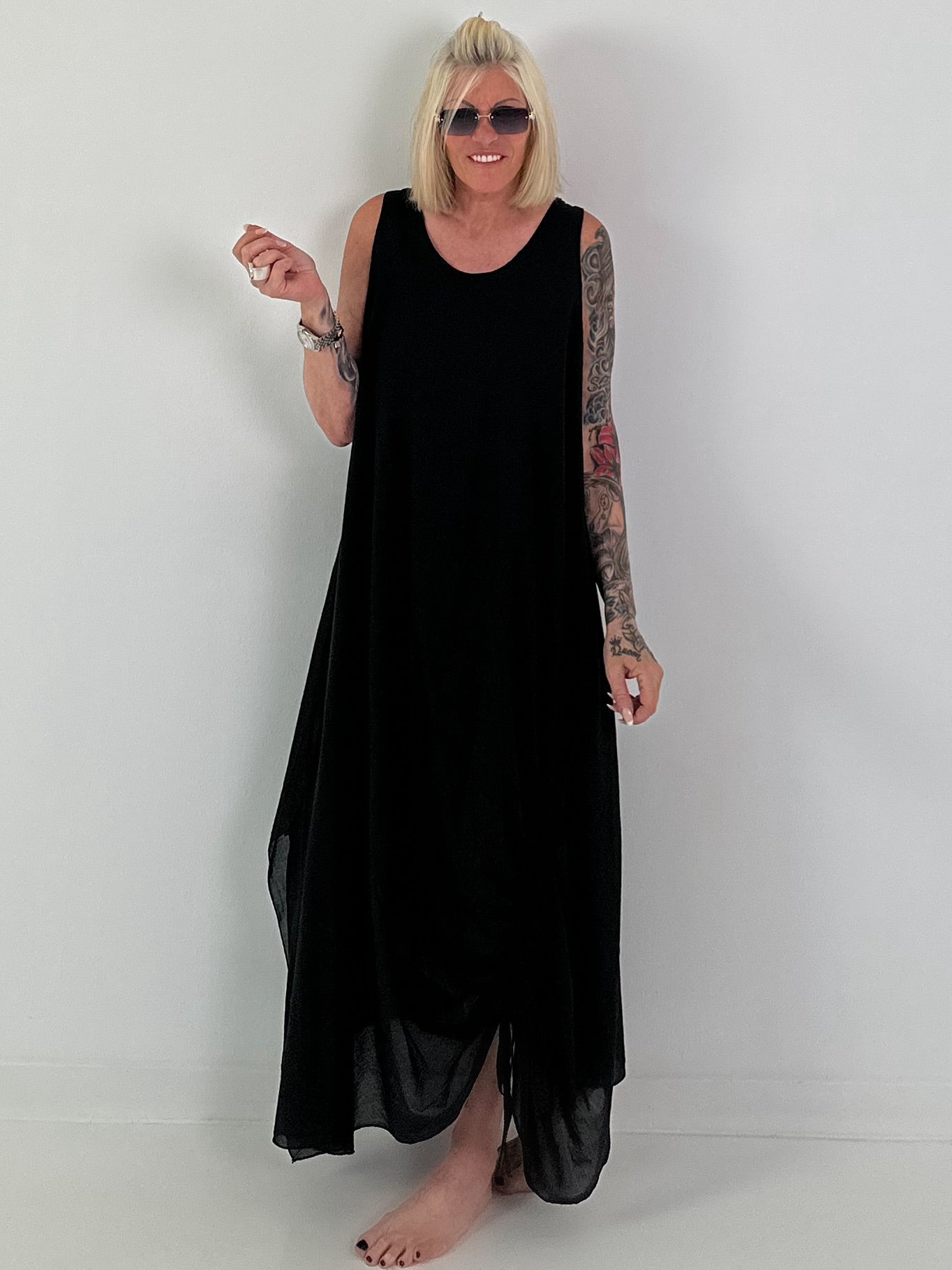 Sommerkleid mit Raff-Detail - schwarz