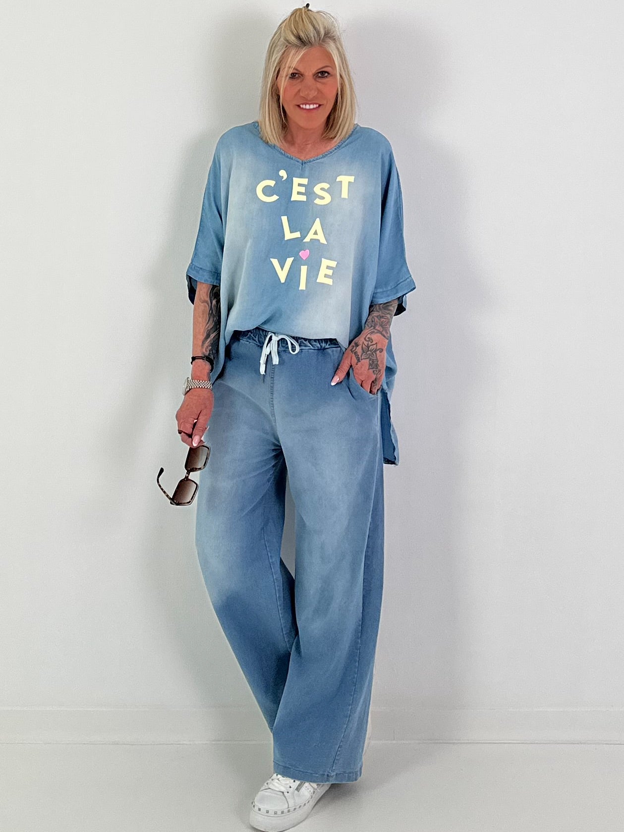 Oversized Jeans Shirt C'est La Vie - blue