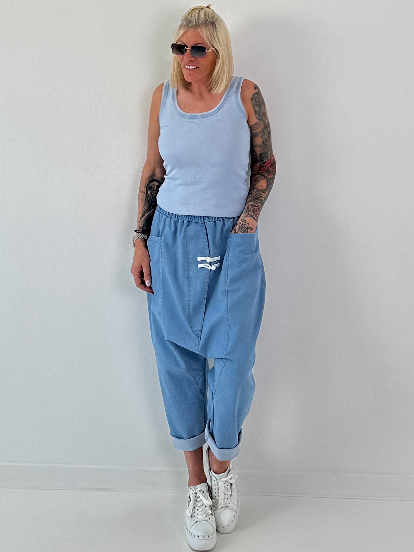 Rib Tank Top stone washed - light blue