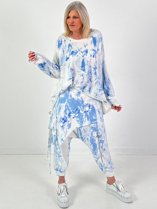 Batik-Shirt Amour - weiss-blau