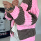 Strickjacke mit Blockstreifen - rosa-taupe