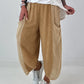Balloon Linen Trousers with Fringe Details - taupe