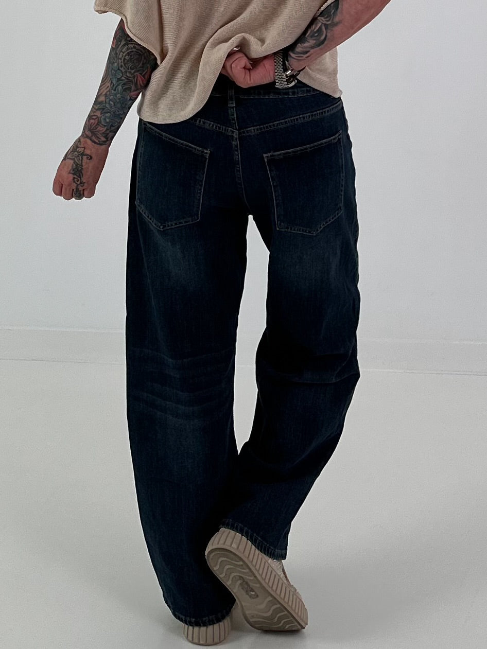 Jeans mit Knopfleiste quer - denim