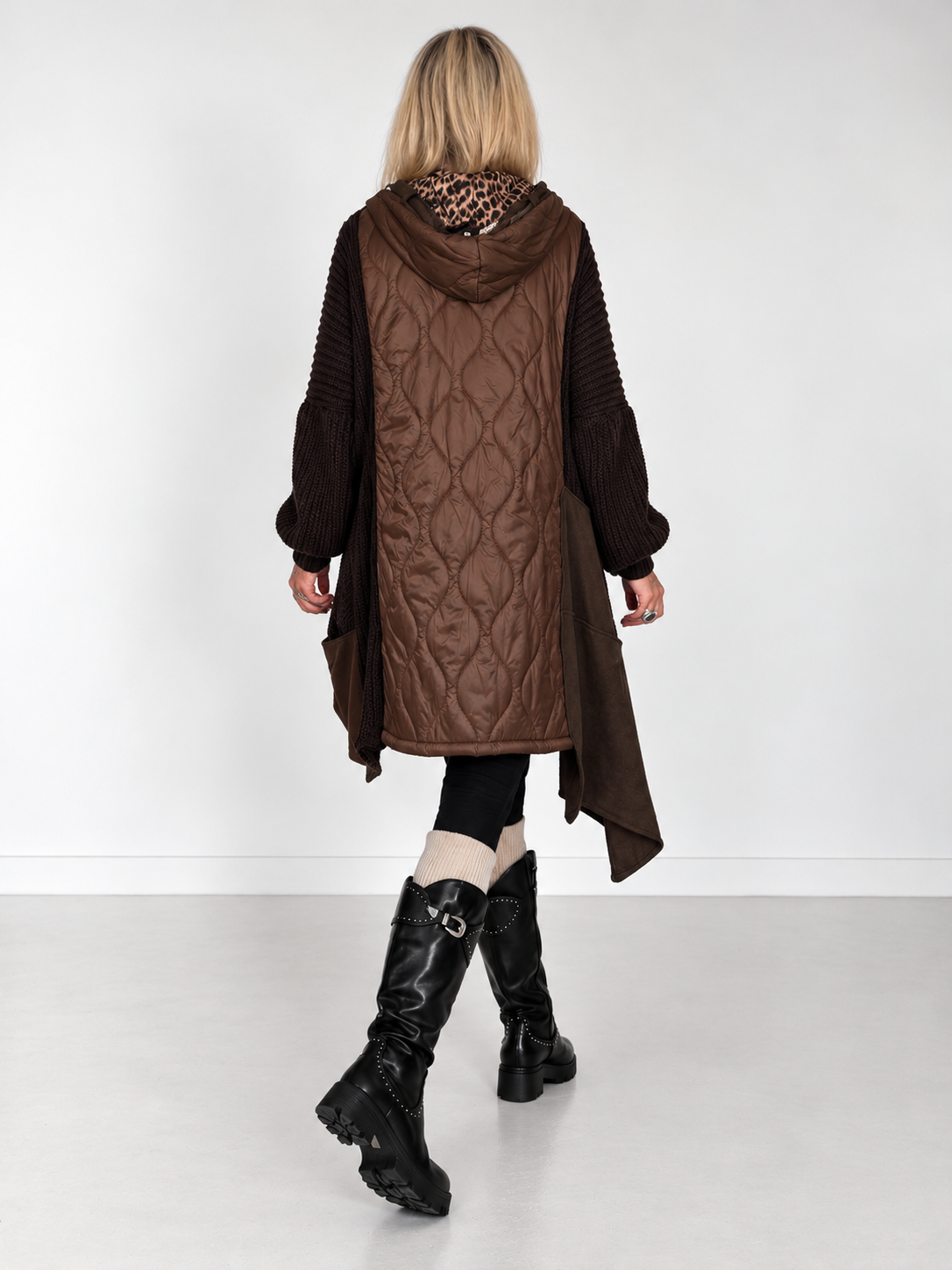Oversized Jacke im Materialmix - mokka