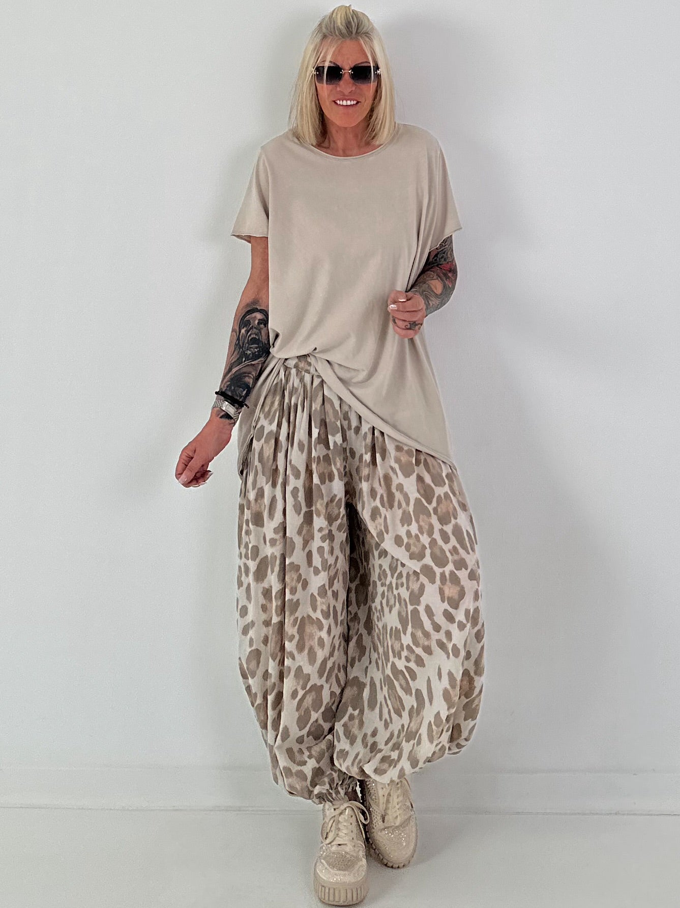 Leichte Pumphose mit stylischem Print  - beige-mehrfarbig