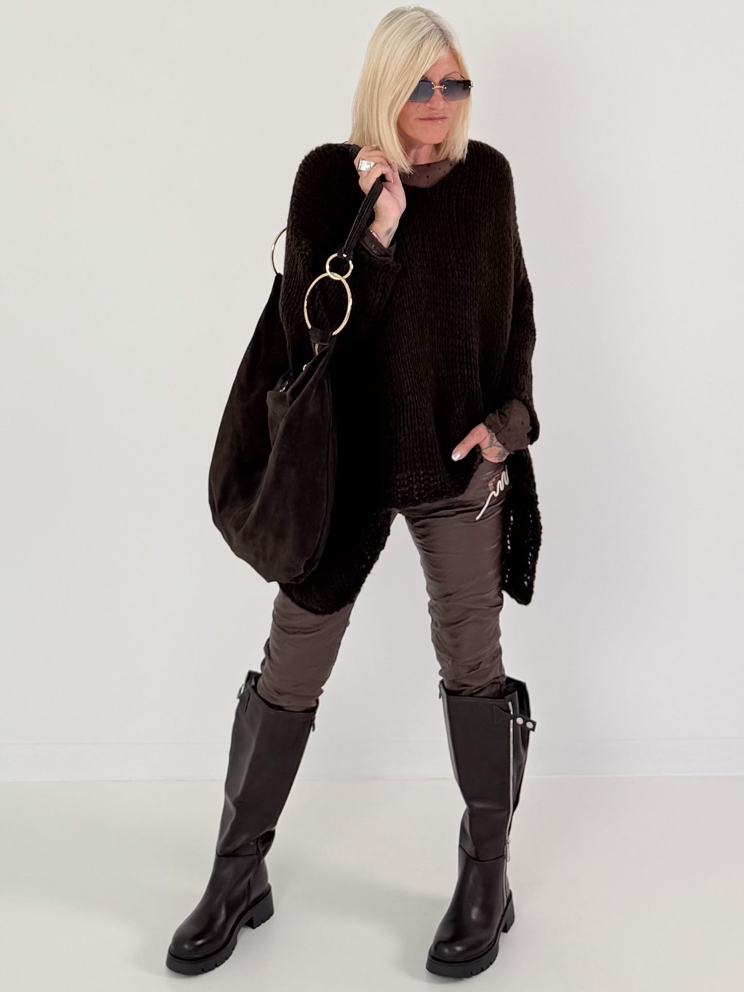 Weicher Oversized Grobstrickpullover  - mokka