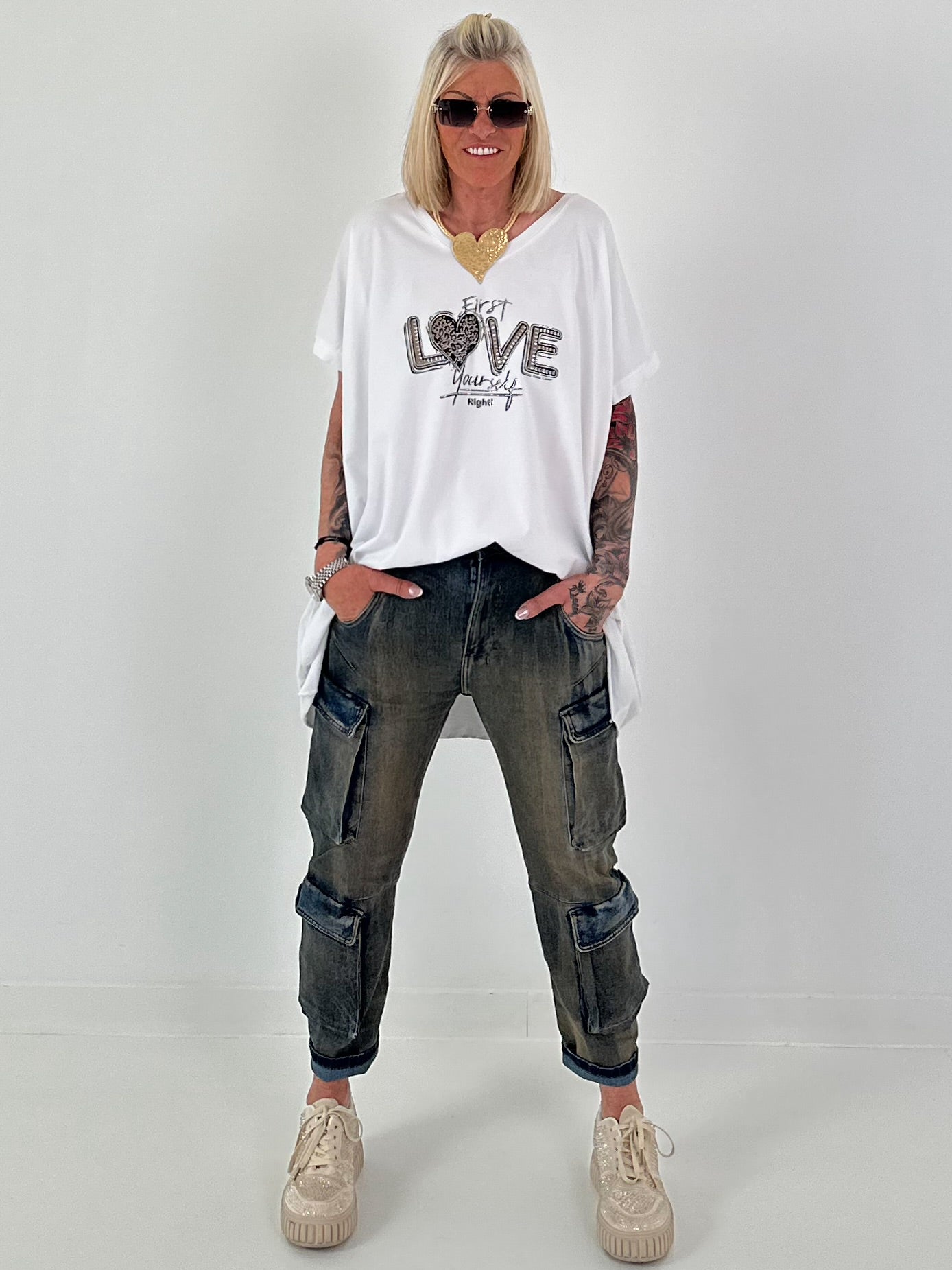 T-Shirt mit Strassdetail - weiss