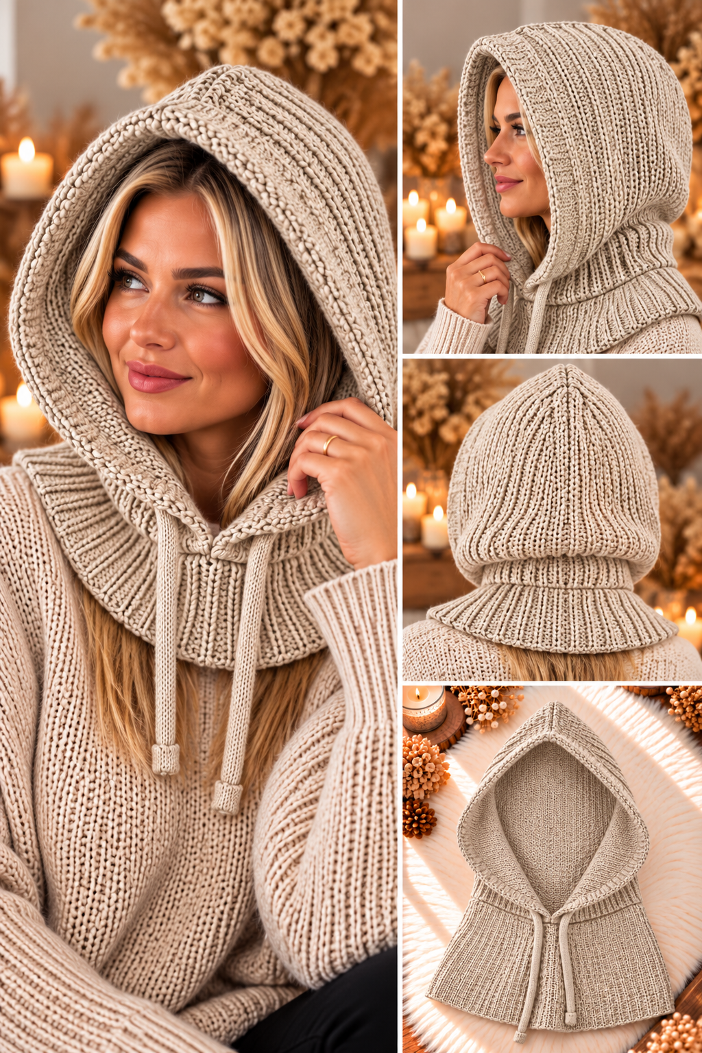 Grobrippstrick Balaclava - taupe