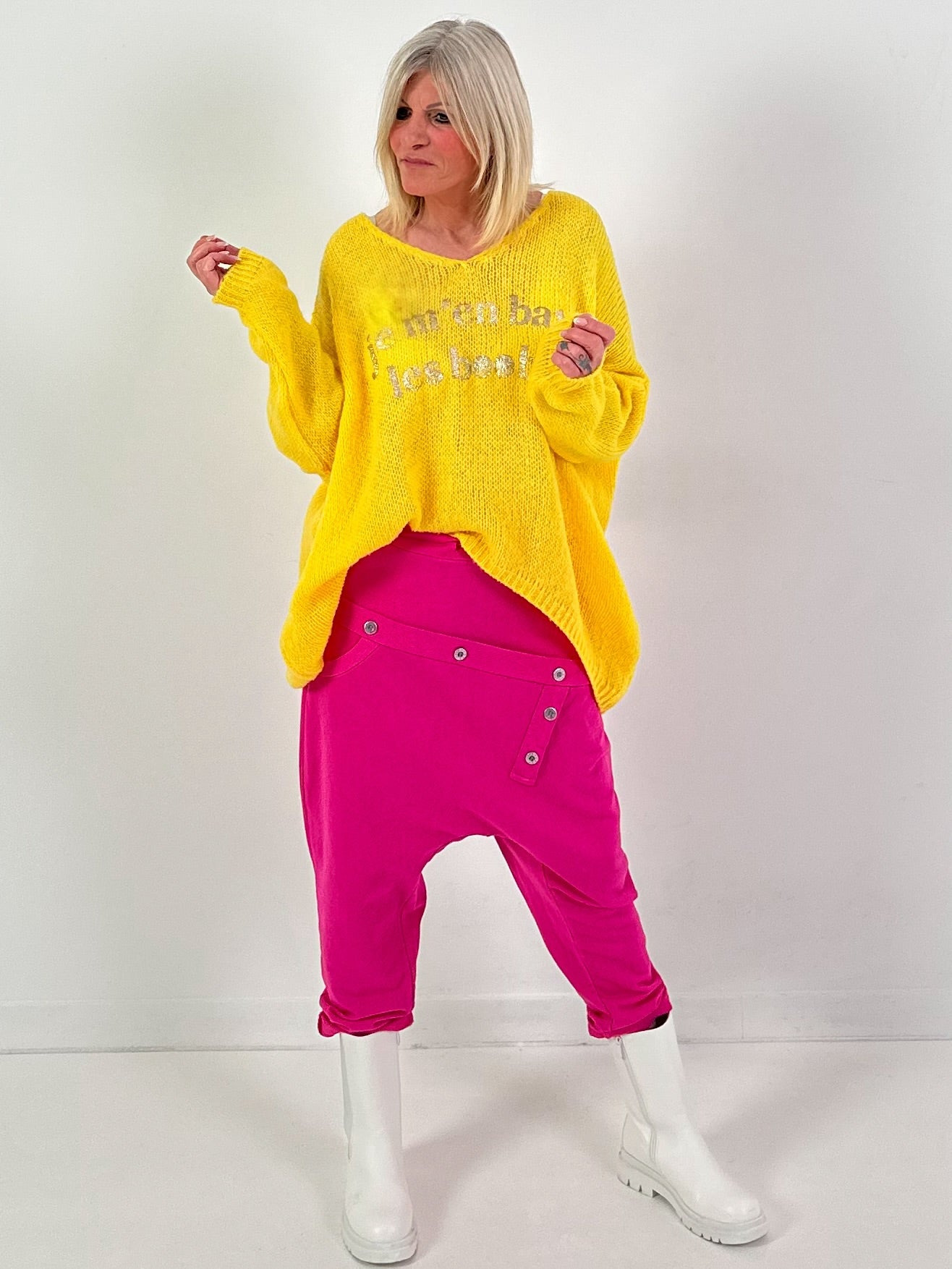 Baggy Hose Modell "Button-Belt" - pink