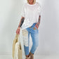 Linen Shirt with Crocheted Flowers - white