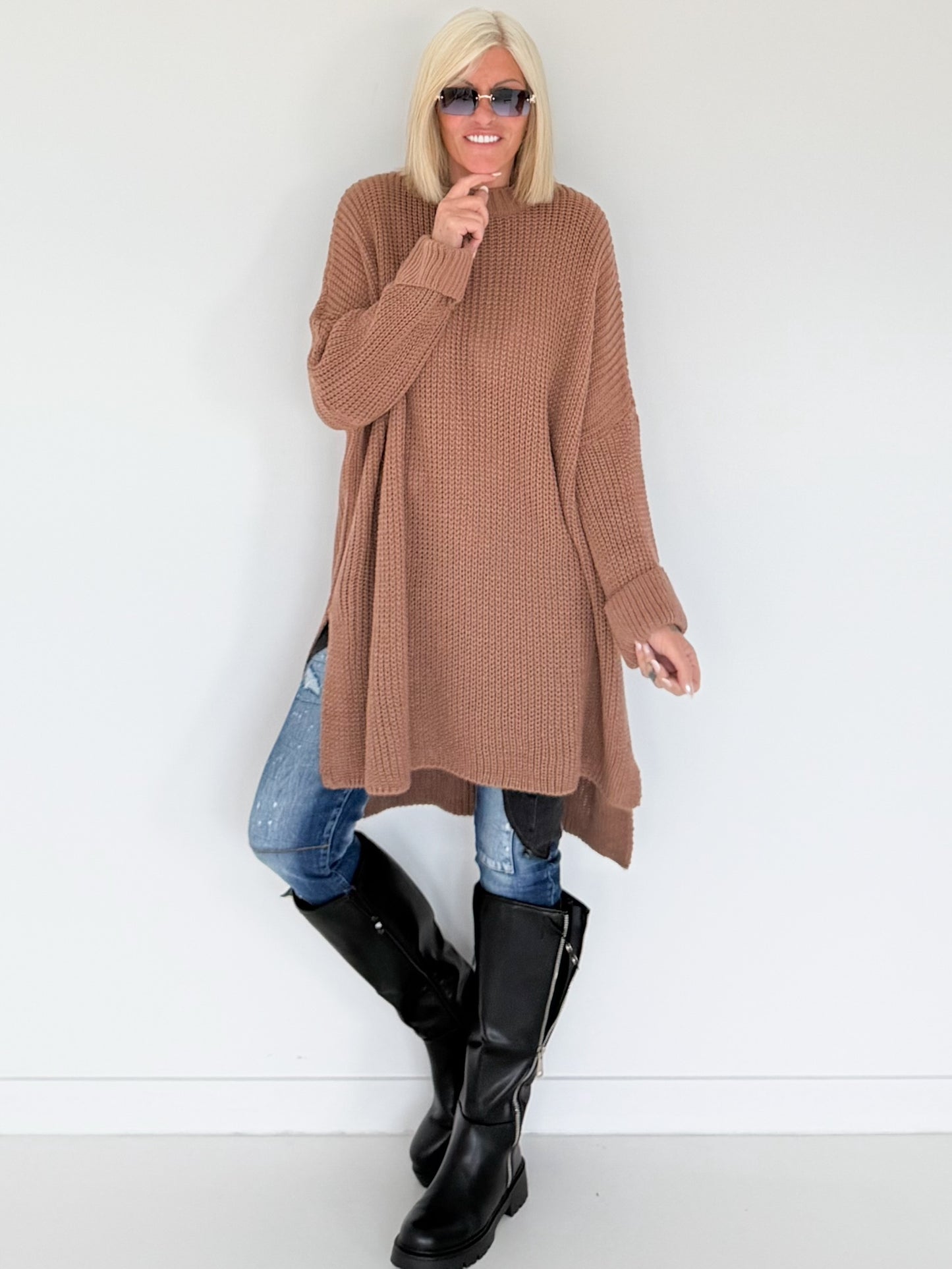 Long Strickpullover - cappuccino