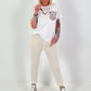 T-Shirt mit Leo Glitzerpatch - weiss-beige