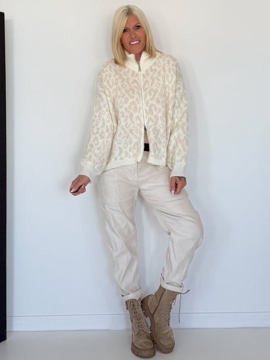Leopard-print cardigan - ecru-beige