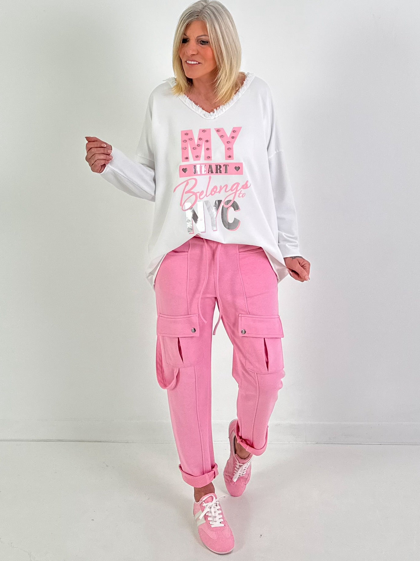 Hose mit Cargo Taschen - rosa