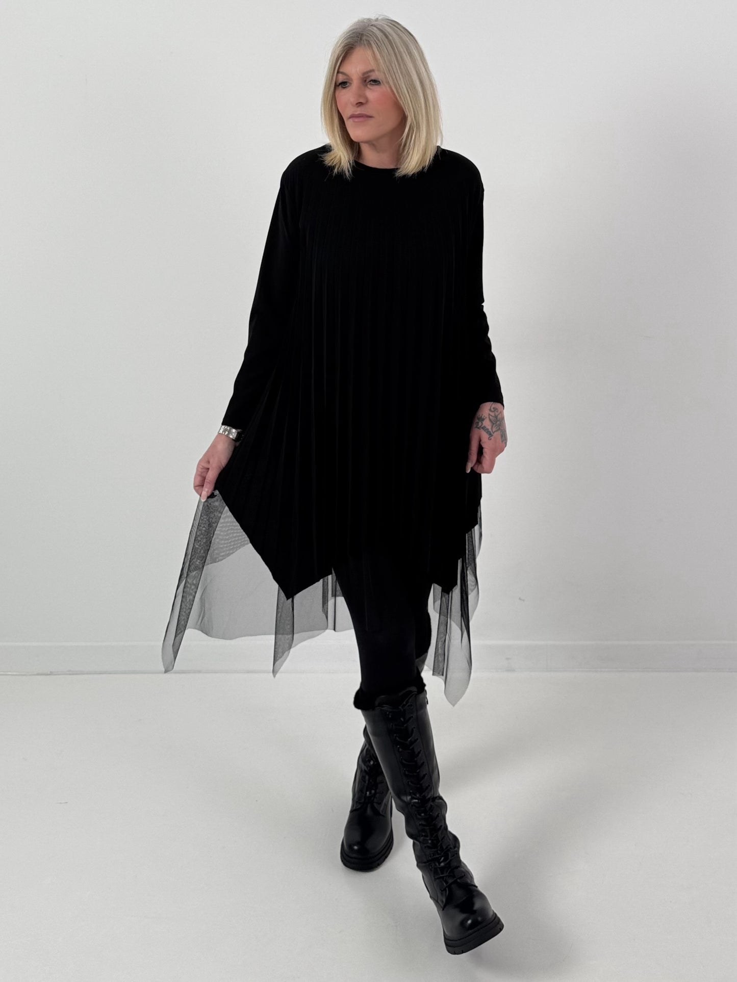 Pleated dress model "Black Whisper" - black