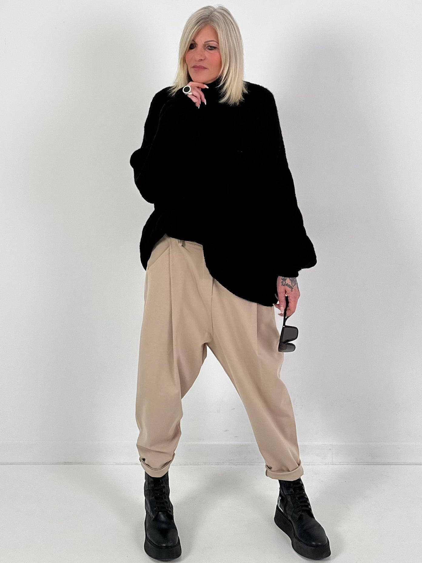 Lässiger Pullover mit Zopfmuster Modell "Pure Cable" - schwarz