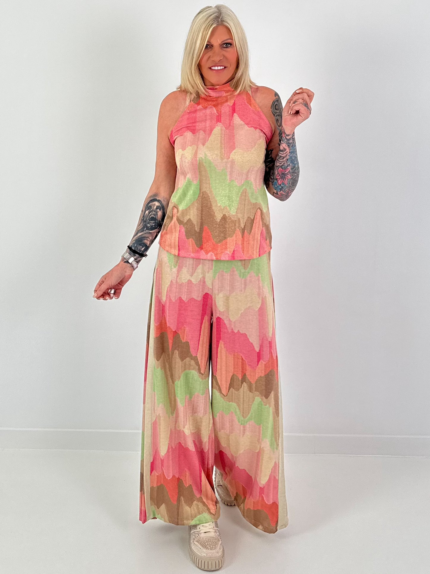 Two-piece set with pattern and Lurex - pink-mint-beige
