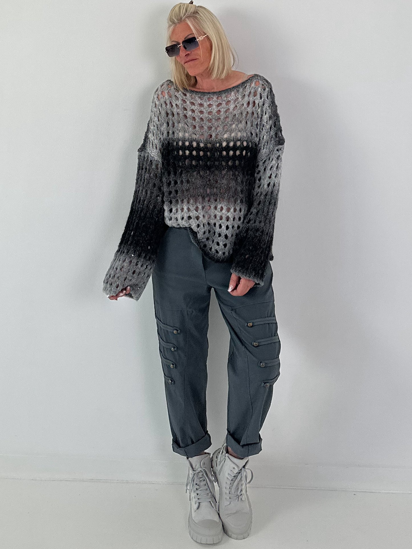 Grobstrickpullover mit Farbverlauf  - anthrazit-mehrfarbig