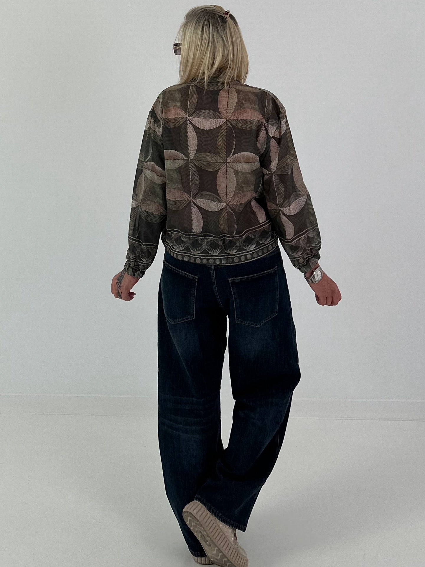 Patterned shirt jacket - khaki