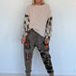 Grobstrickpullover mit Sweatärmeln Skull - beige