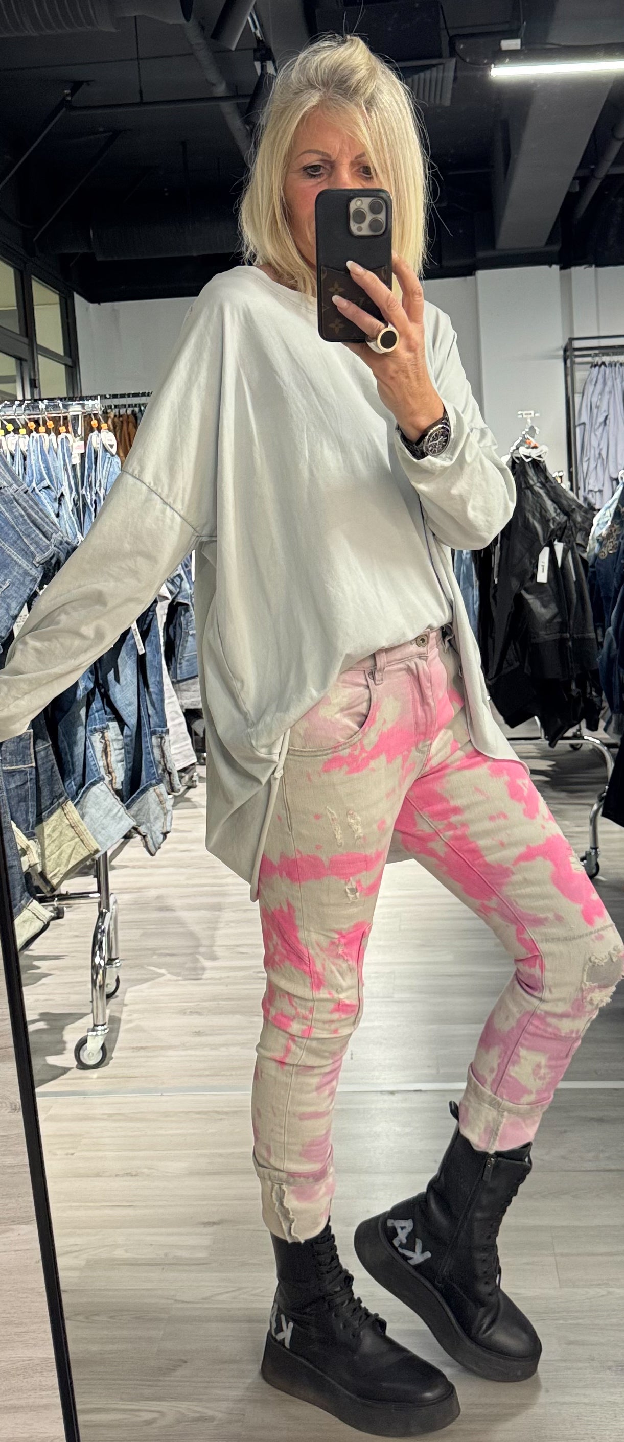 Jeans model "Pink Noise" - gray-neon pink