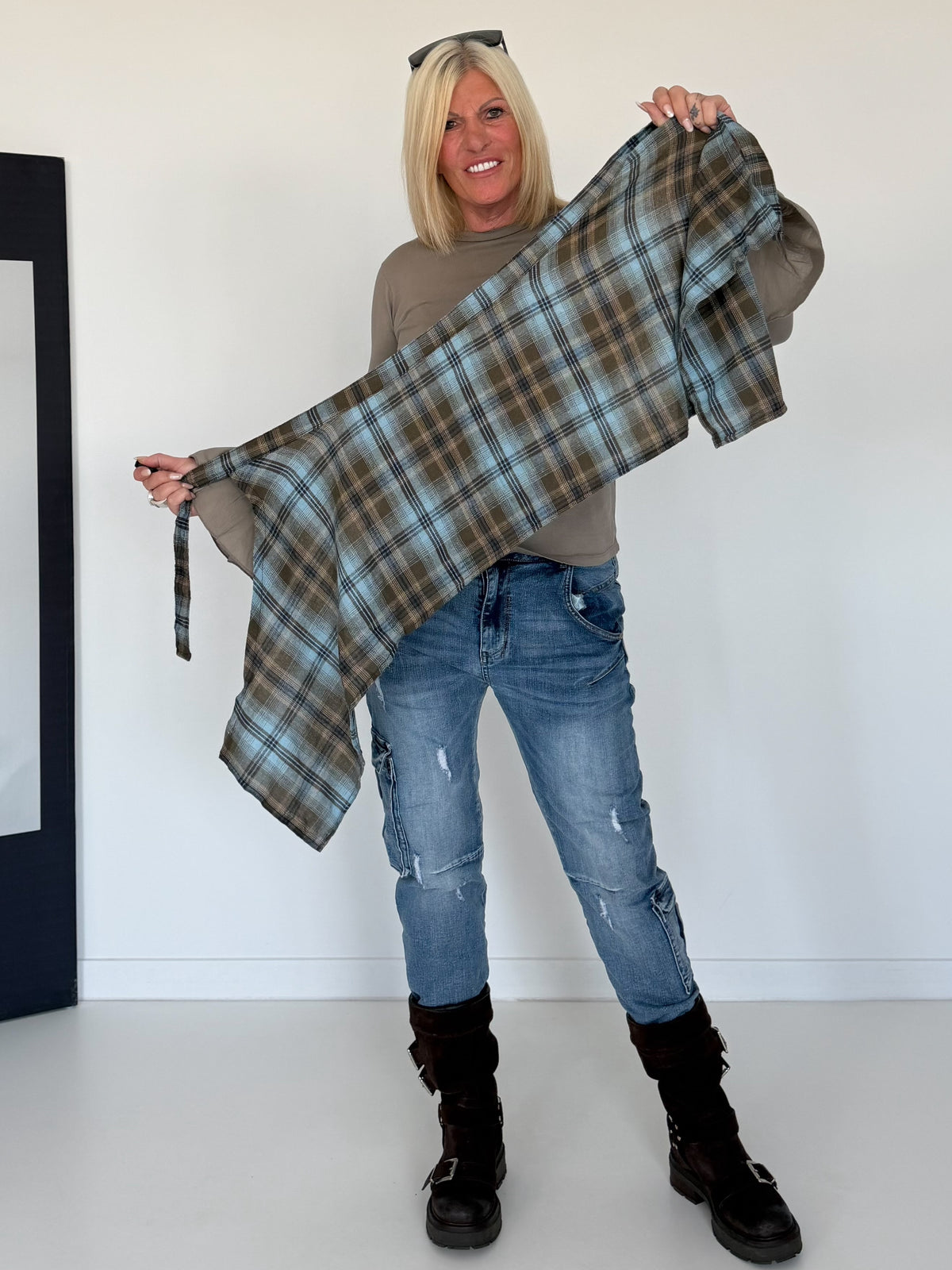 Waist Wrap im Karomuster - hellblau-mokka-mehrfarbig