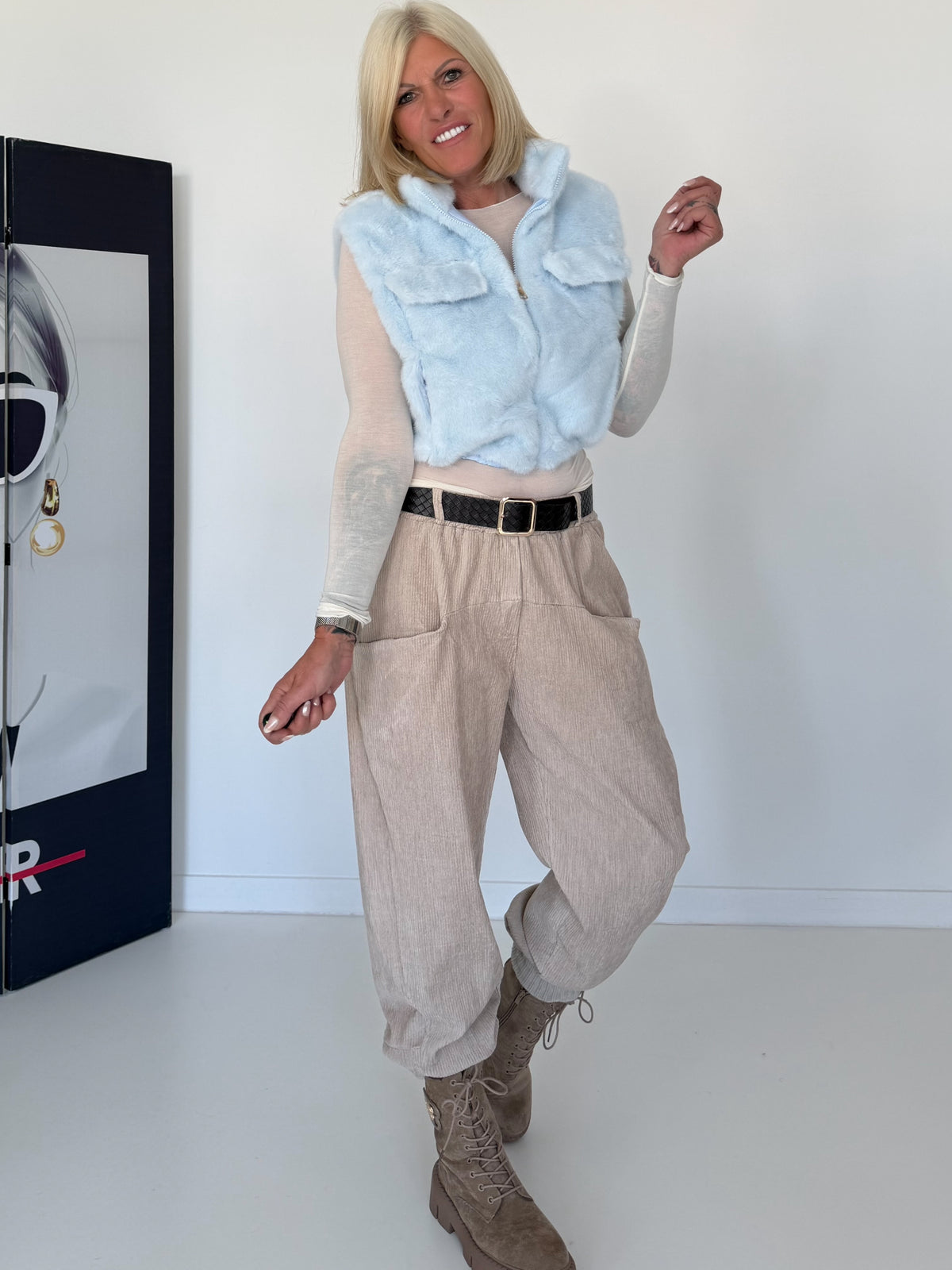 Gilet in behaaglijke bontlook - iceblue