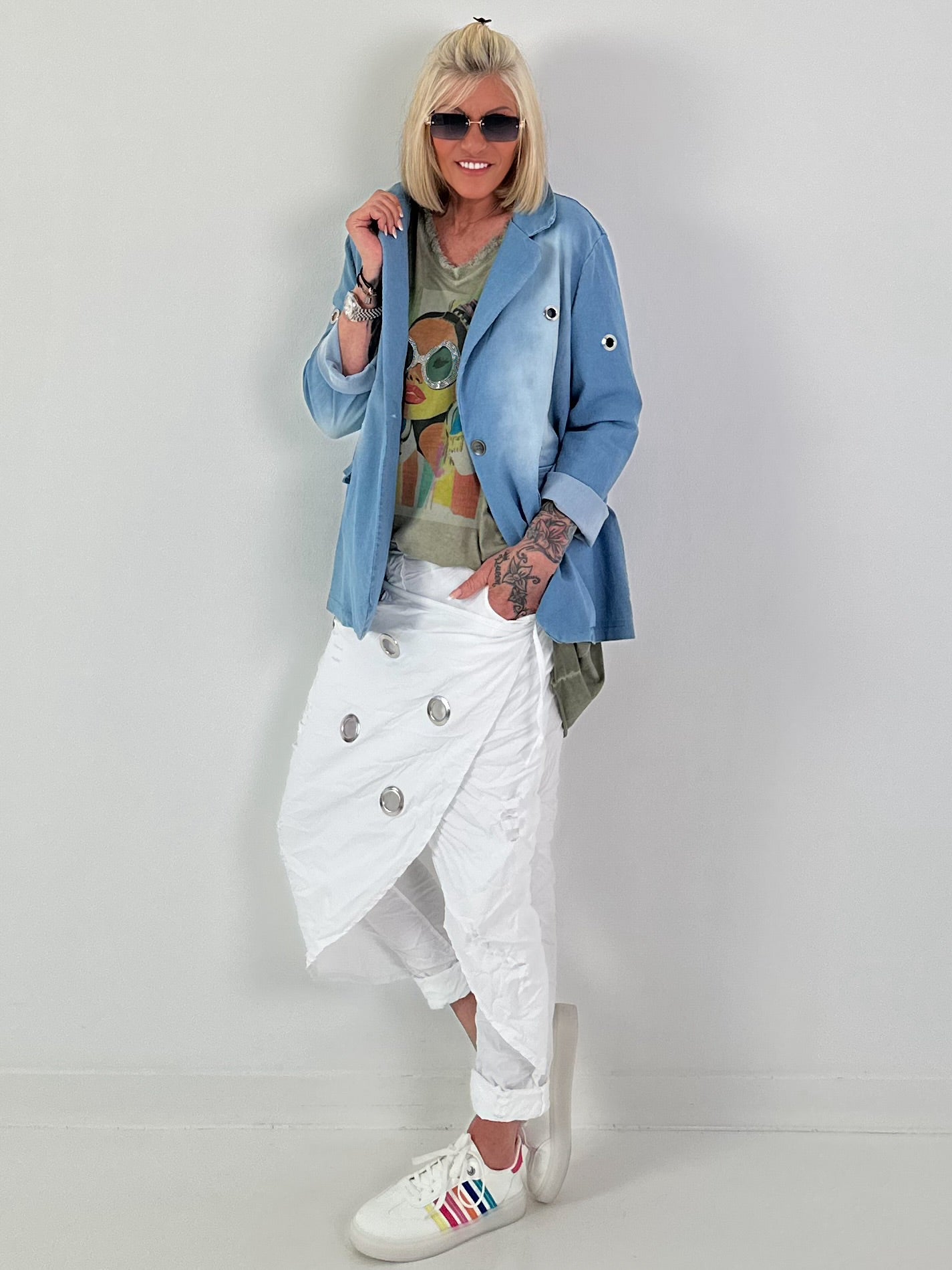 Jeans Blazer mit Ösendetails