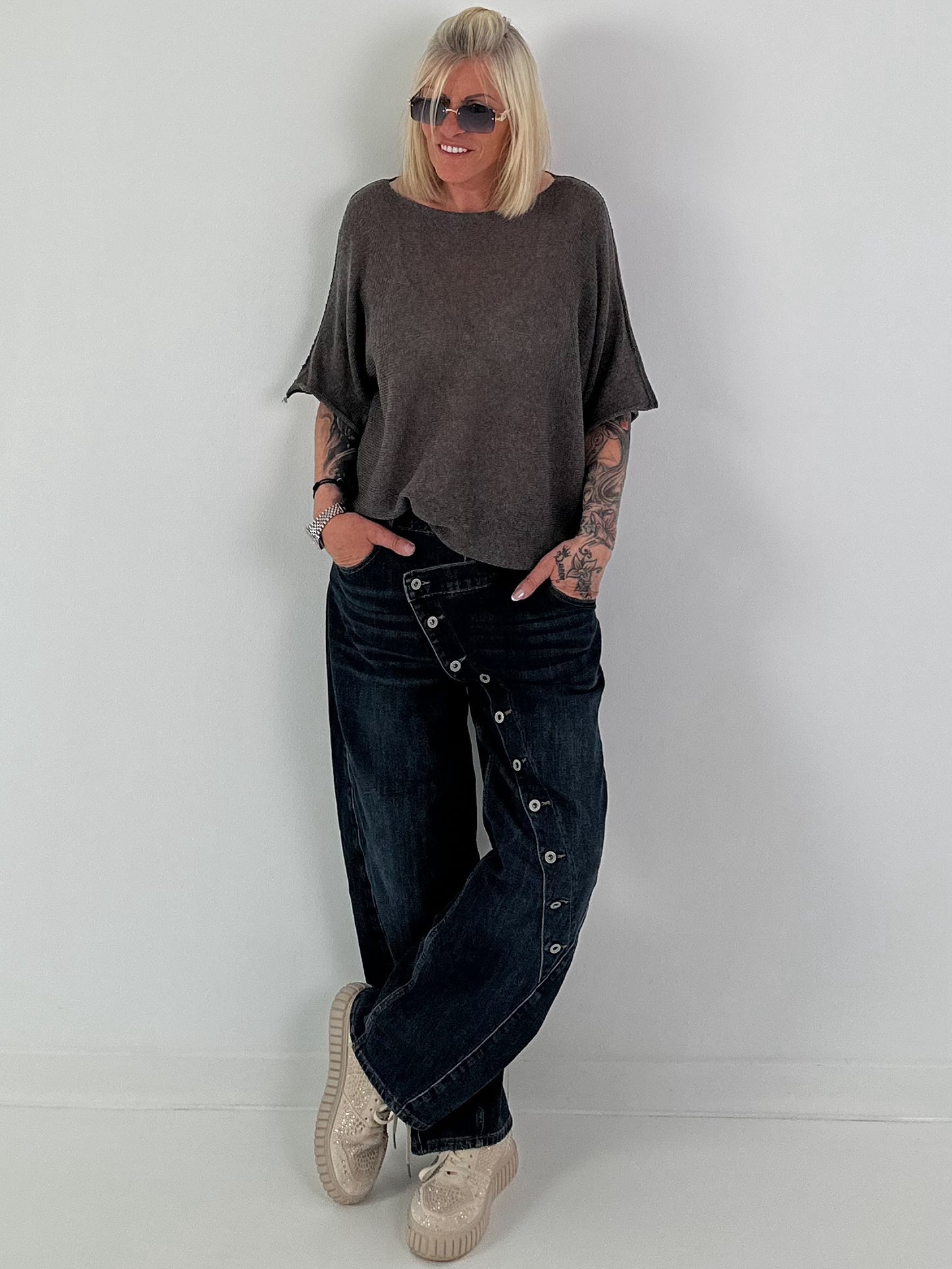 Lightweight Sweater with Half Sleeves - anthracite