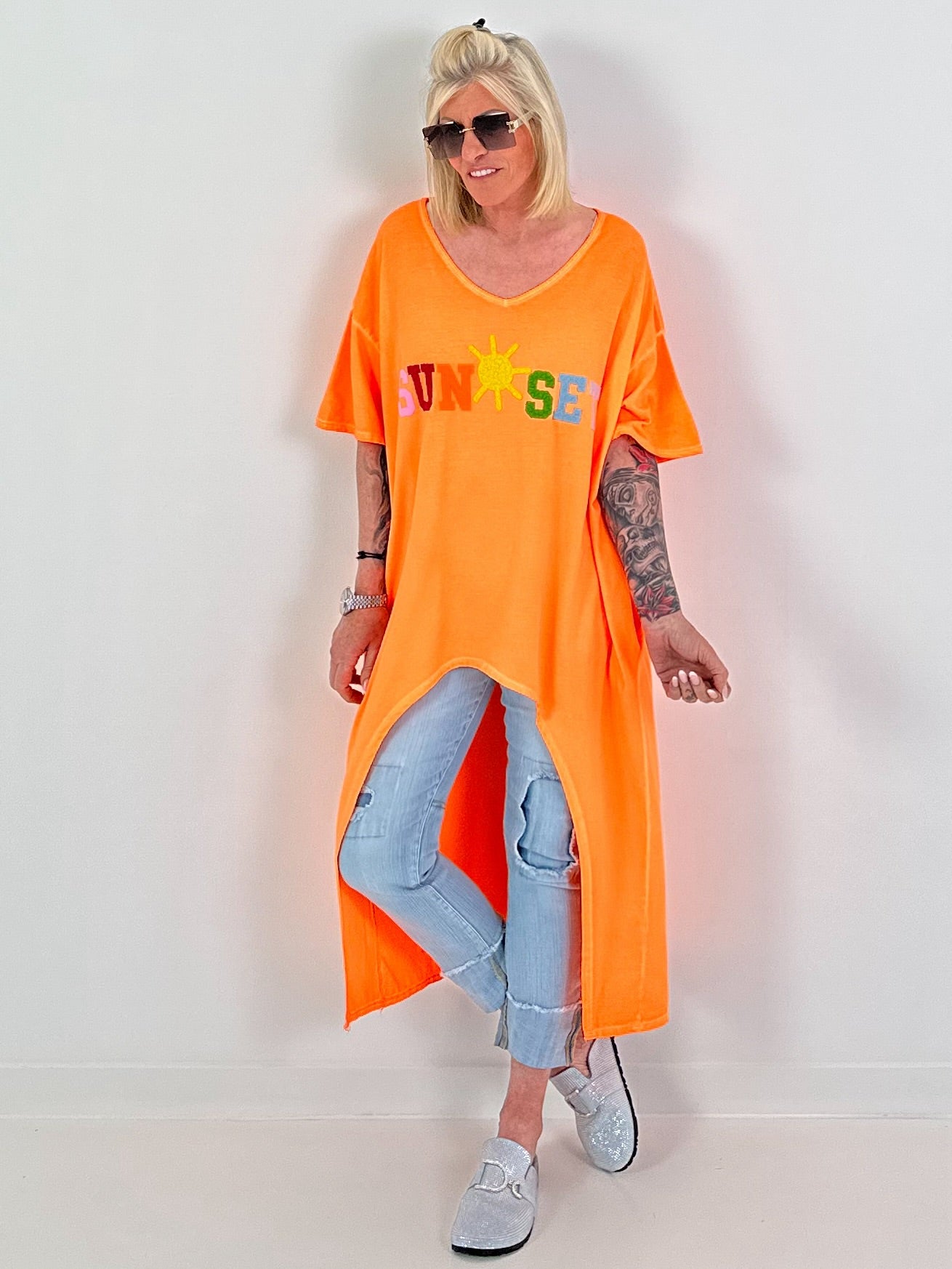 Oversized Long Shirt Sunset - neon orange