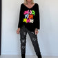 V-hals trui Unlock Your Dreams - zwart-meerkleurig