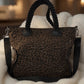 Stylish Canvas Bag with Genuine Leather Details Skull - black-silver-leopard mocha