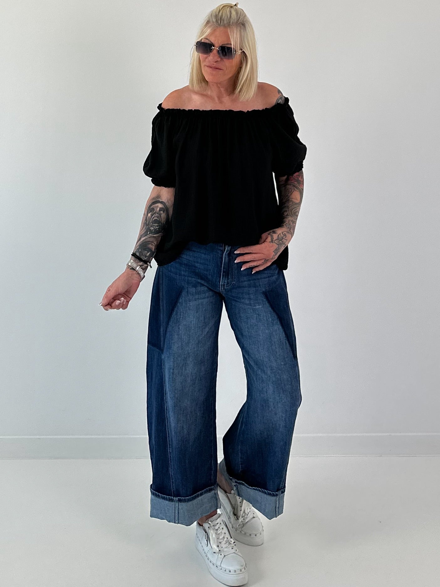 Carmen Tunika mit halben Arm  - schwarz