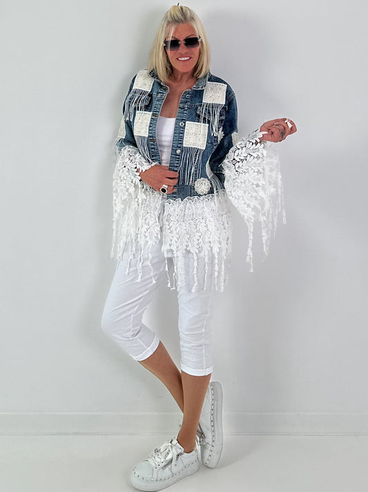 Boho Jeansjacke mit aufwendigen  Details - denim-weiss