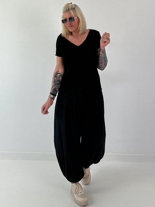 Ripp T-Shirt stone washed -  schwarz
