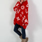 Hooded knit sweater, model "Cozy Beam" - red