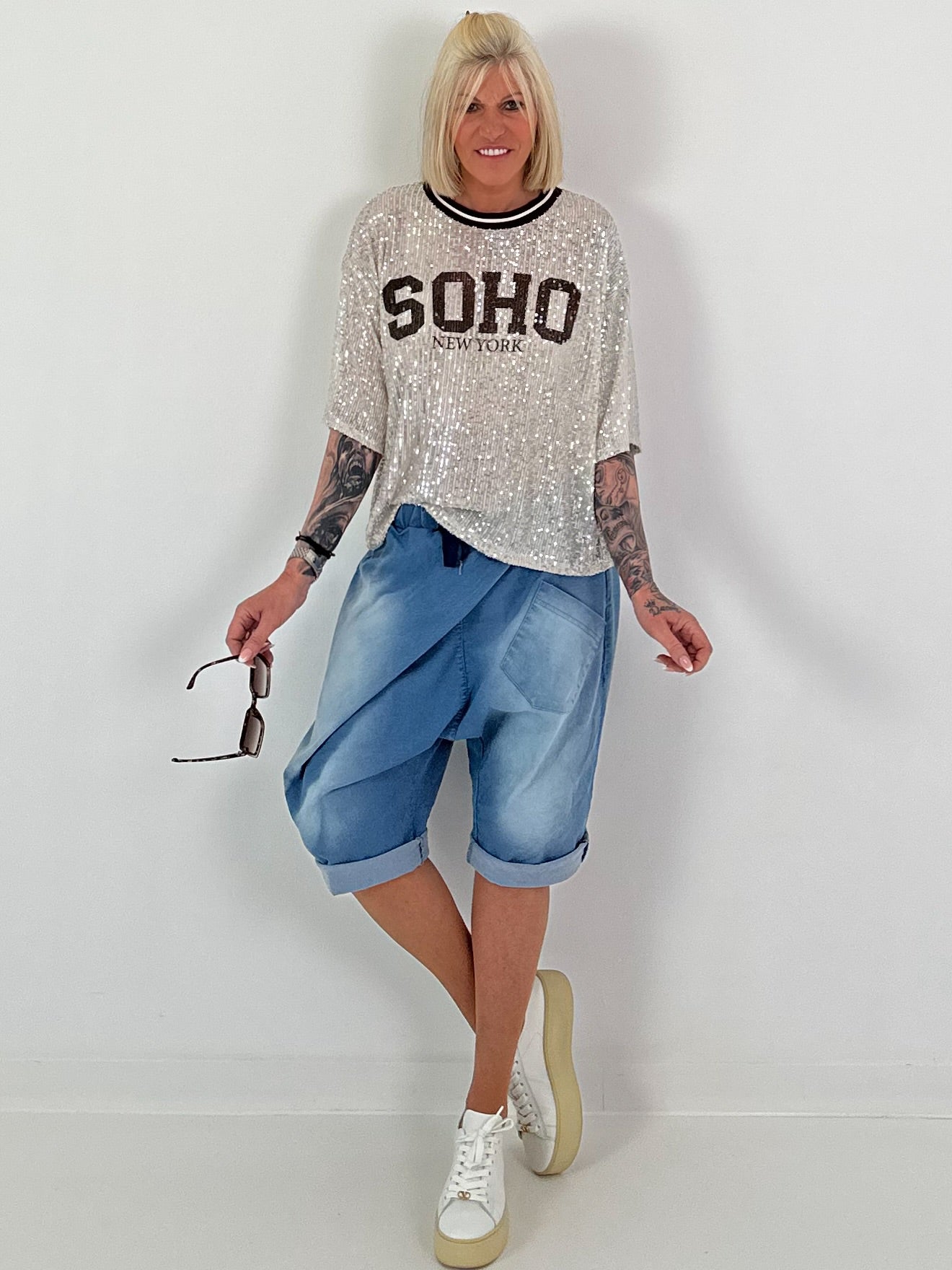 Pailletten Shirt SOHO New York - silber-schoko