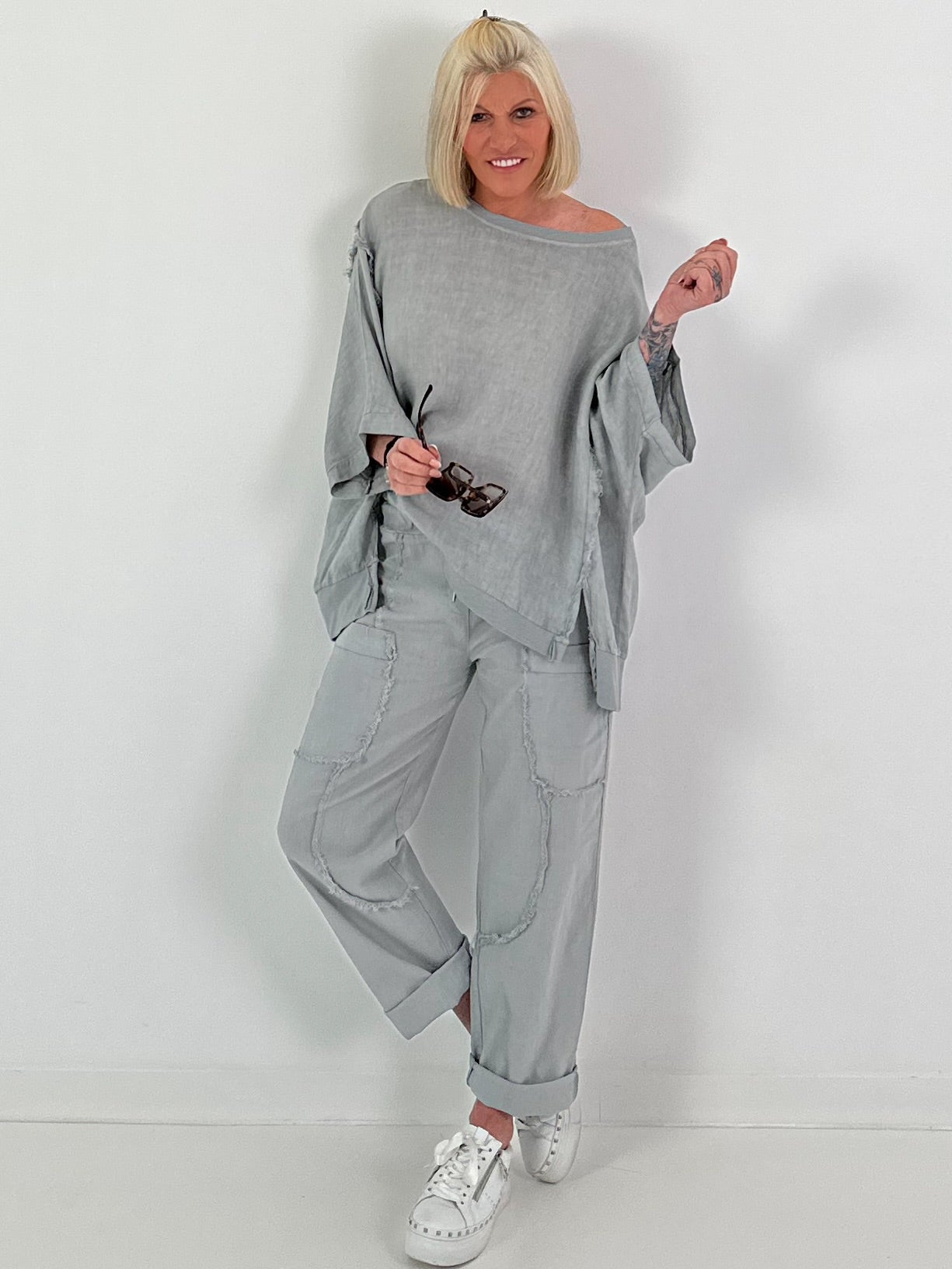Oversized Linen Shirt - Grey
