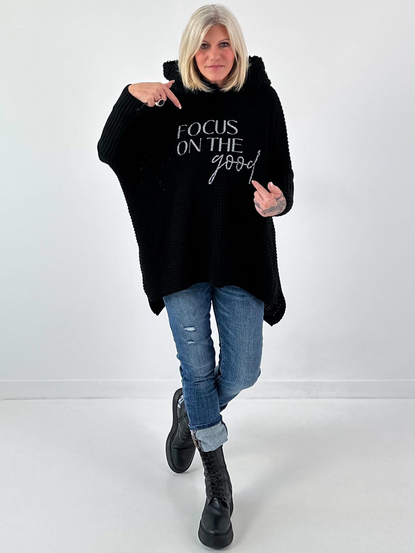 Pullover mit Teddy Kapuze Modell "Good Focus" - schwarz