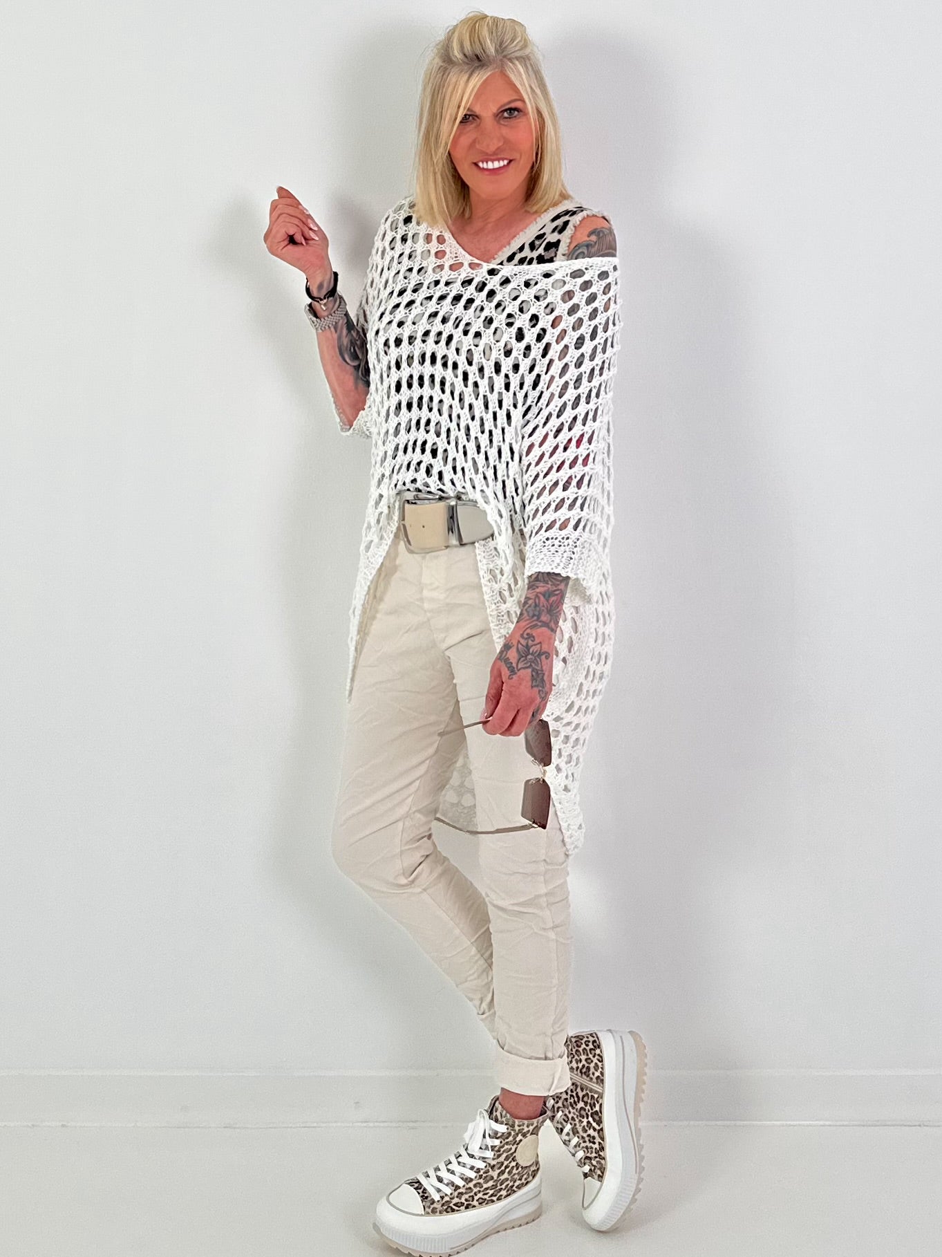Oversized Häkelpulli - weiss