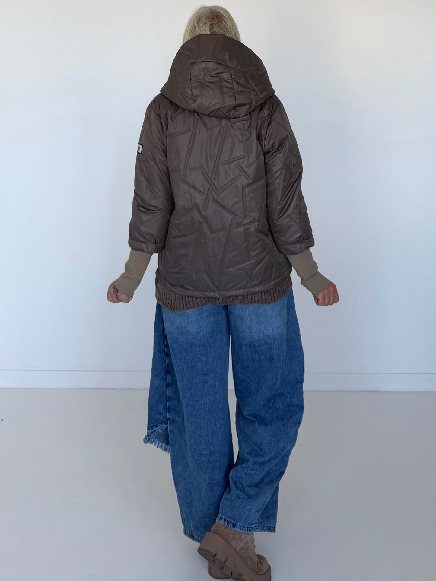 Jacke mit Strickarm und Kapuze - taupe