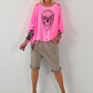 Oversized Shirt mit Cut Outs und Skull - neonpink