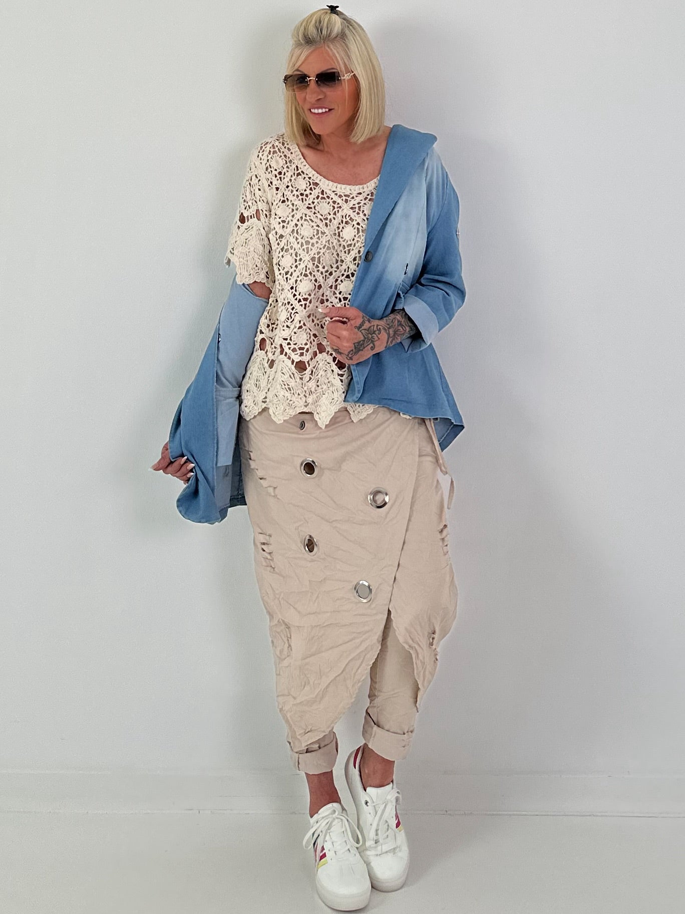 Jeans Blazer mit Ösendetails