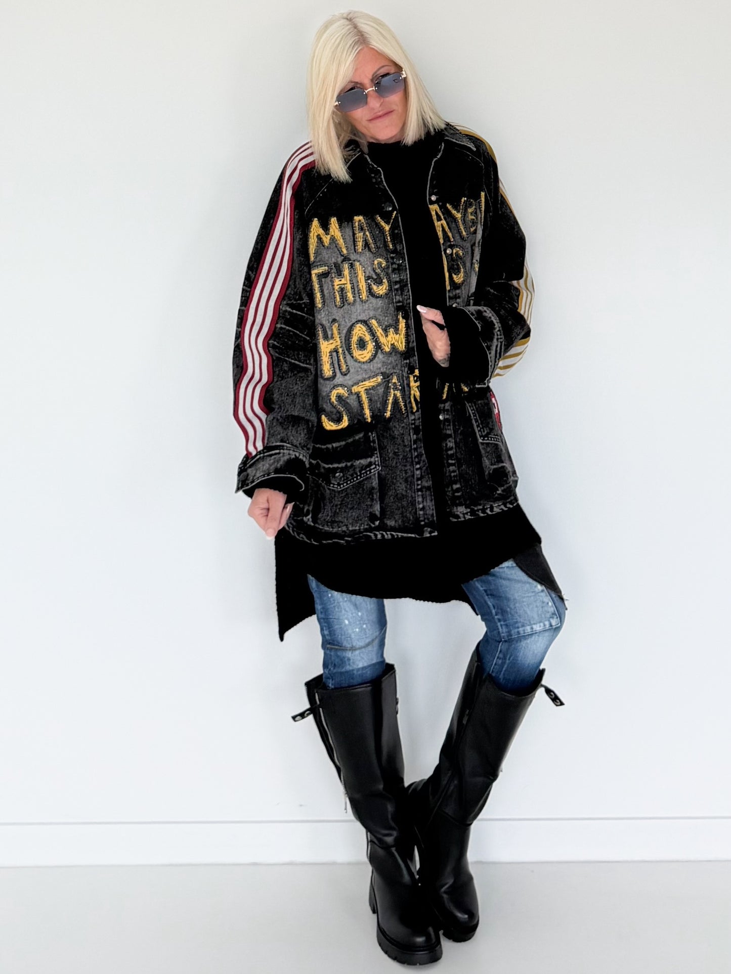 Long Strickpullover - schwarz