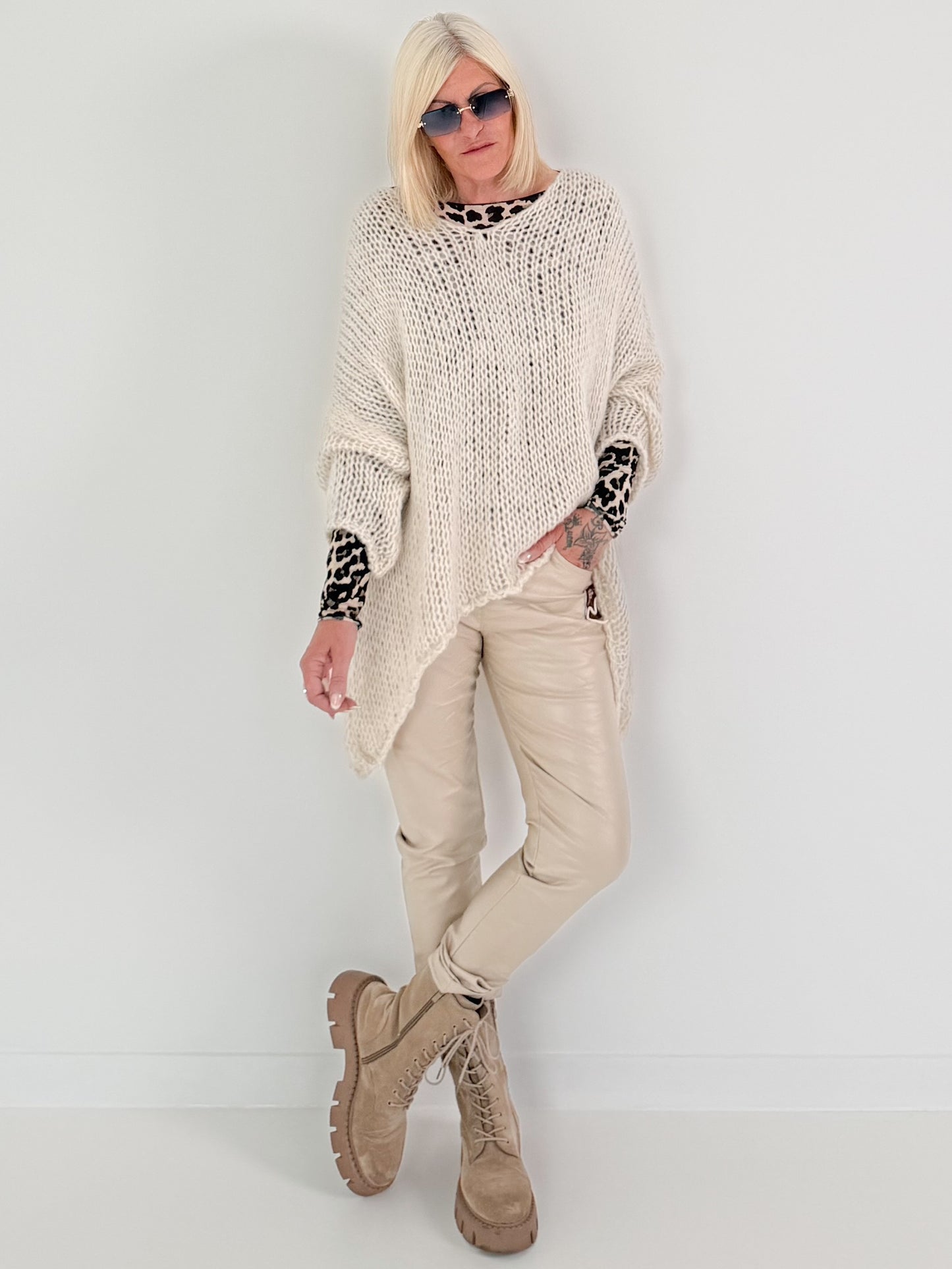Soft Oversized Chunky Knit Sweater - beige