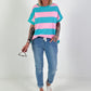 Sweat T-Shirt mit Streifen - türkis-rosa