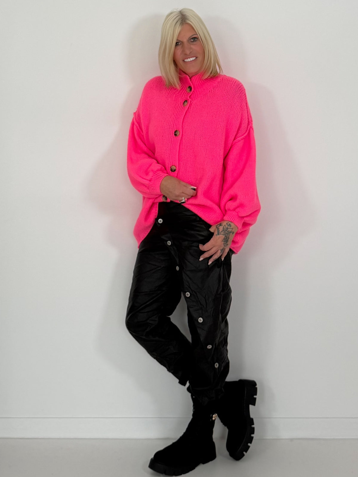 Oversized Strickjacke - neonpink